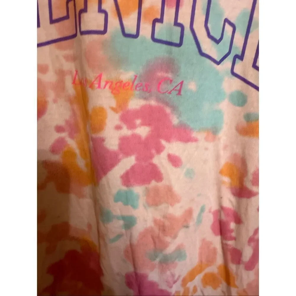 H&M Kids Crew Neck Tie Dye Venice Print T-shirt Dress Pink Multi Size 6-8Y NWOT